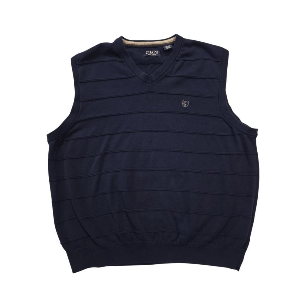 Chaps Sweater Vest Mens XXL Navy Blue Cotton V Neck Golf Classic Old Money
